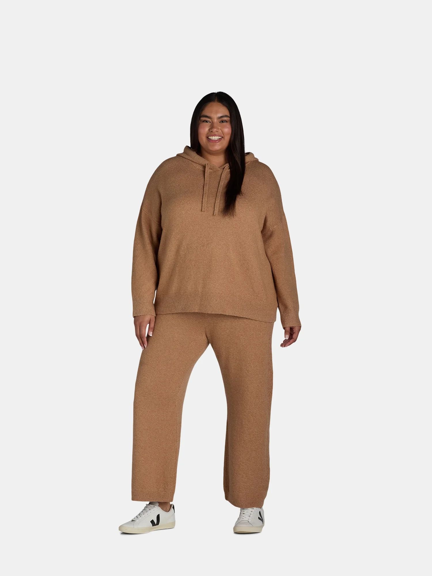 Time and Tru Women's Long Sleeve Hoodie Pullover and Pant Sweater Set, Sizes XS-4X | Walmart (US)