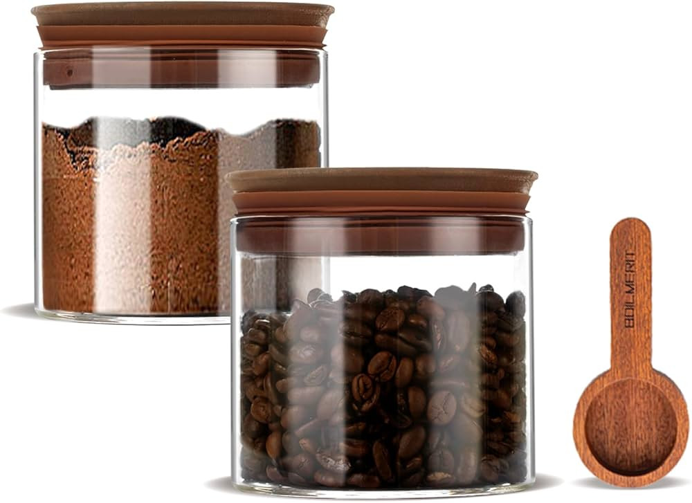500ml Glass Coffee Canister with Wooden Lids and Scoop, Kitchen Coffee Container Set of 2 Hold Up... | Amazon (US)