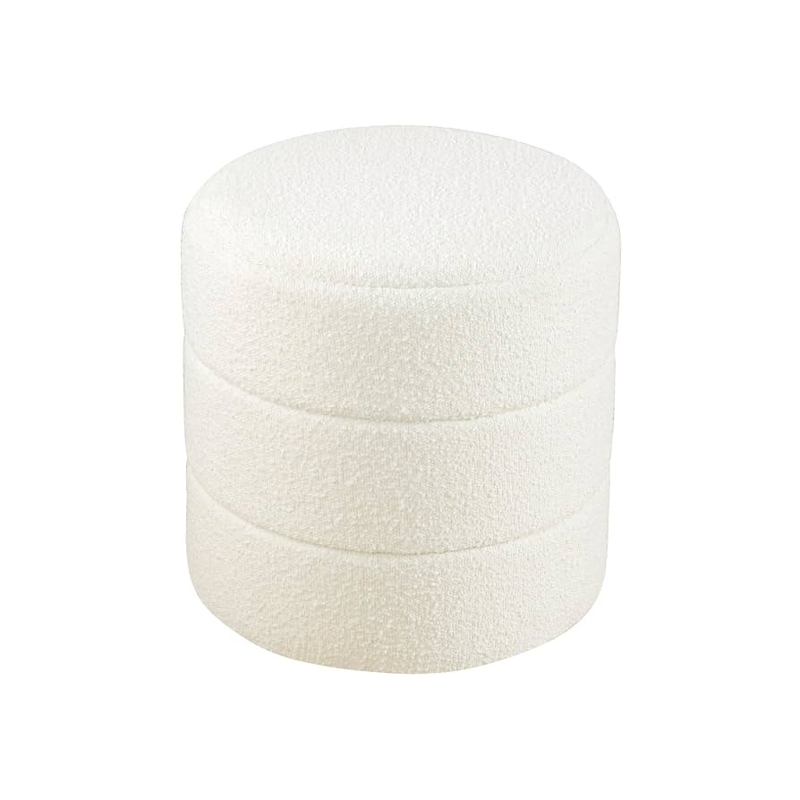 HomePop Upholstered Round Ottoman Home Décor|Foot Rest Ottoman - Cream Boucle 17.5 * 17.5 inch | Amazon (US)