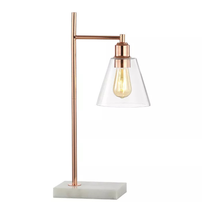 22.25" Metal and Marble Lorena Modern Glam Table Lamp (Includes LED Light Bulb) Copper - Jona... | Target