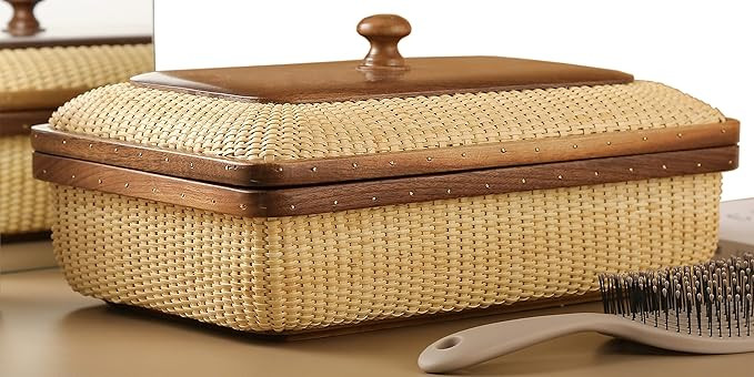 Rectangular with Lid Handmade Nantucket basket Cane staves finely-woven home-storage-baskets-and-... | Amazon (US)