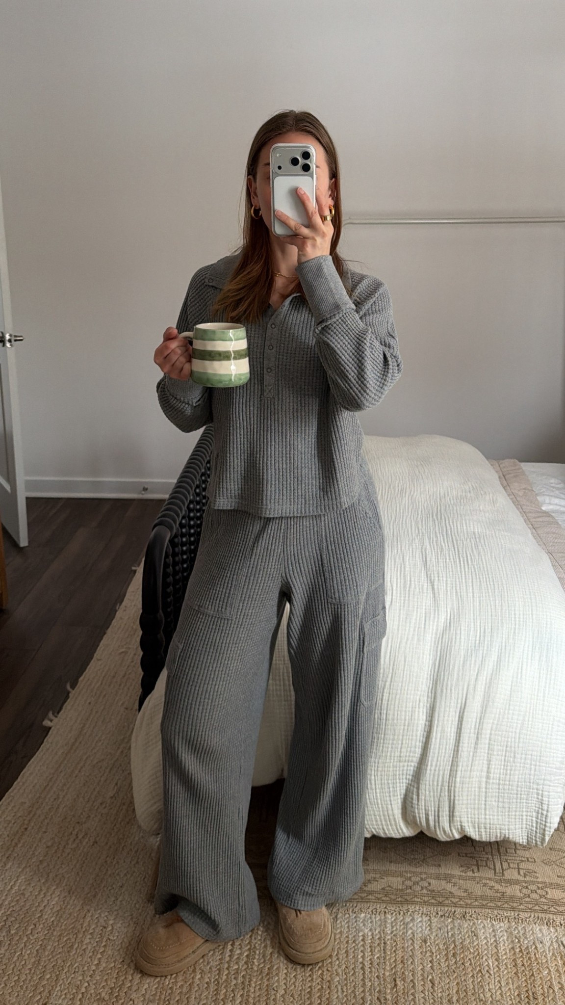 2/10/26 Cozy, easy, and on repeat 🤍 This grey waffle knit set from Aerie is one of those effortless lounge staples I keep reaching for. Super soft, relaxed but still put-together — perfect for slow mornings or comfy days at home. Wearing a size small in both the top and bottom for reference.

#LTKmorningroutine #LTKgrwm #LTKootd