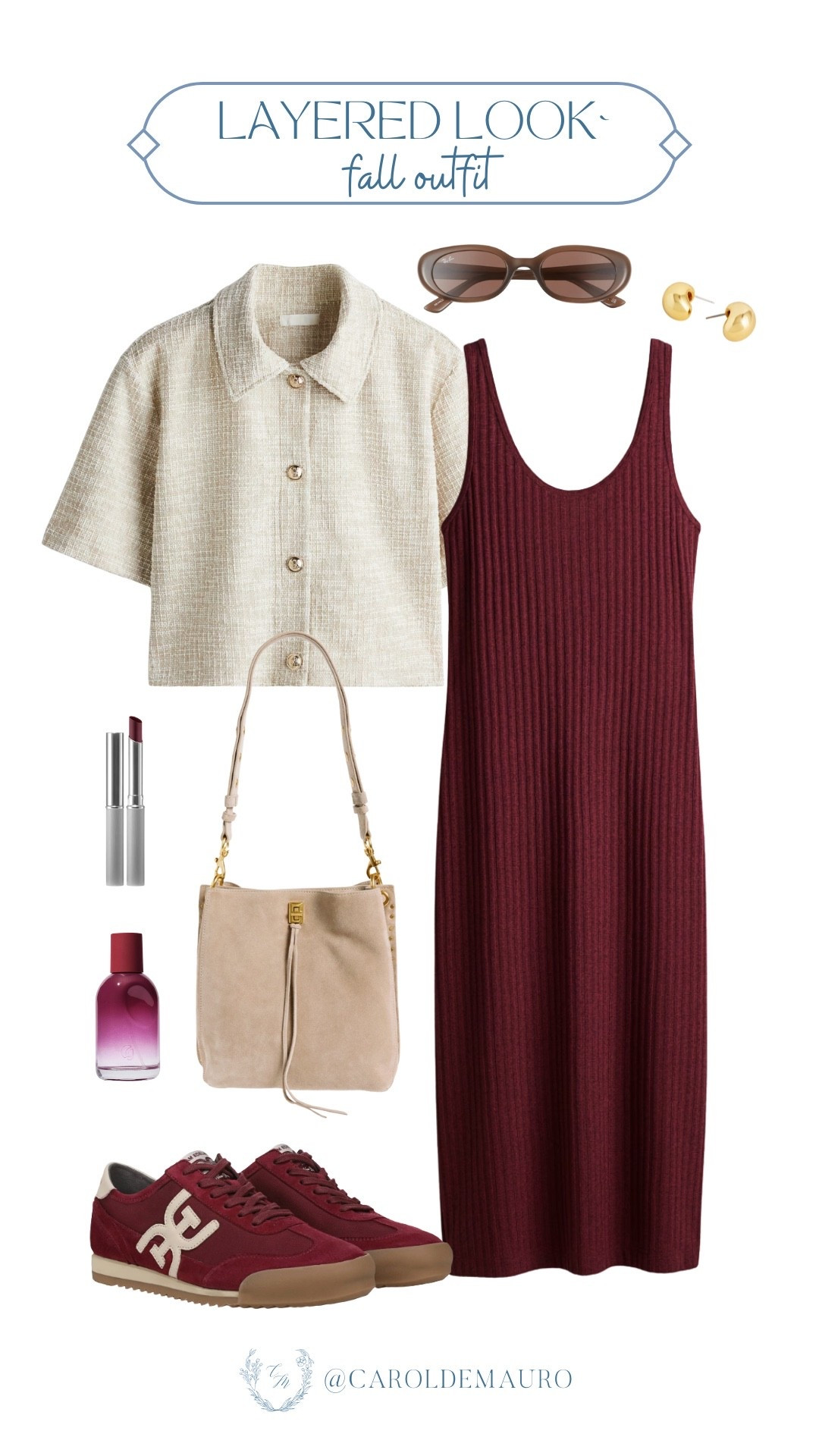 Get ready for your next coffee date with a gorgeous burgundy ribbed dress, then add a chic, creamy beige short-sleeve cardigan. Accessorized with neutral tones and a pop of burgundy on the sneakers for a perfectly coordinated autumn look.

fall look, casual chic, fashion trend, weekend outfit, sunday vibes, styling tips, petite fashion, everyday makeup

#LTKSeasonal #LTKU #LTKStyleTip