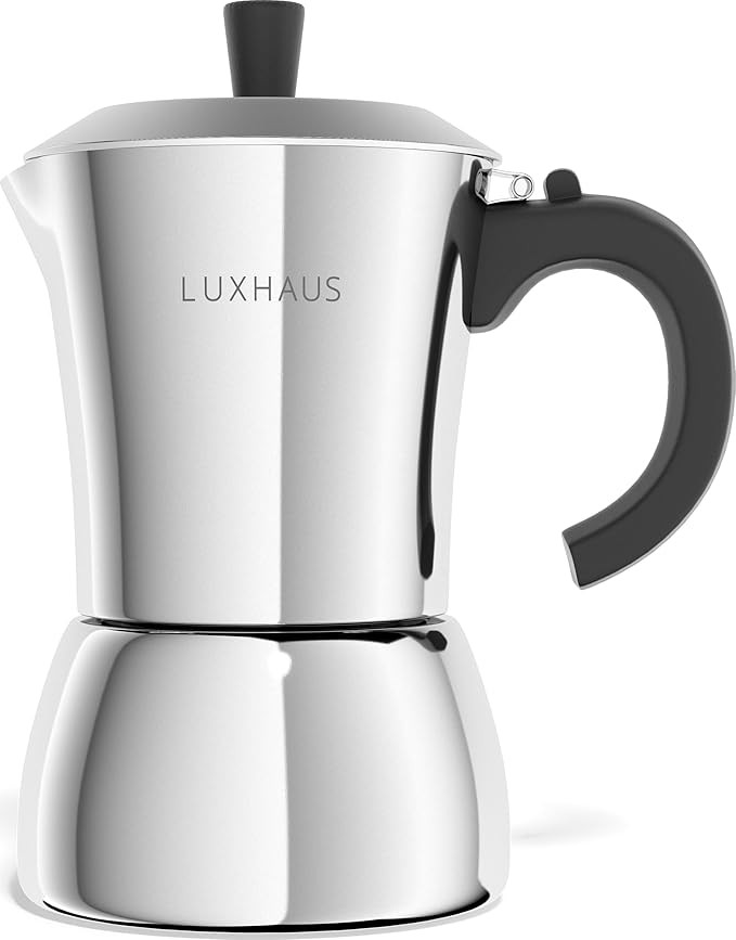 LuxHaus 6 Cup Moka Pot (2oz each cup - 12oz total) Stovetop Espresso Maker - Stainless Steel Ital... | Amazon (US)