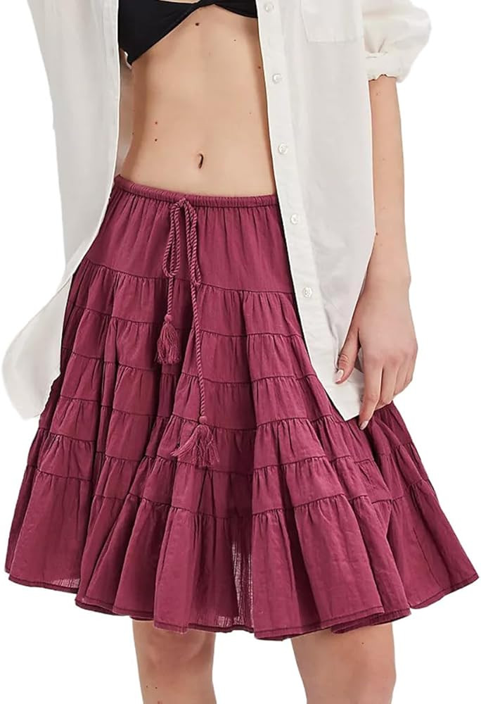 Womens Knee Length Skirts Boho Y2k Going Out Streetwear Lace Teen Girls Flowy Pleated A Line Shor... | Amazon (US)