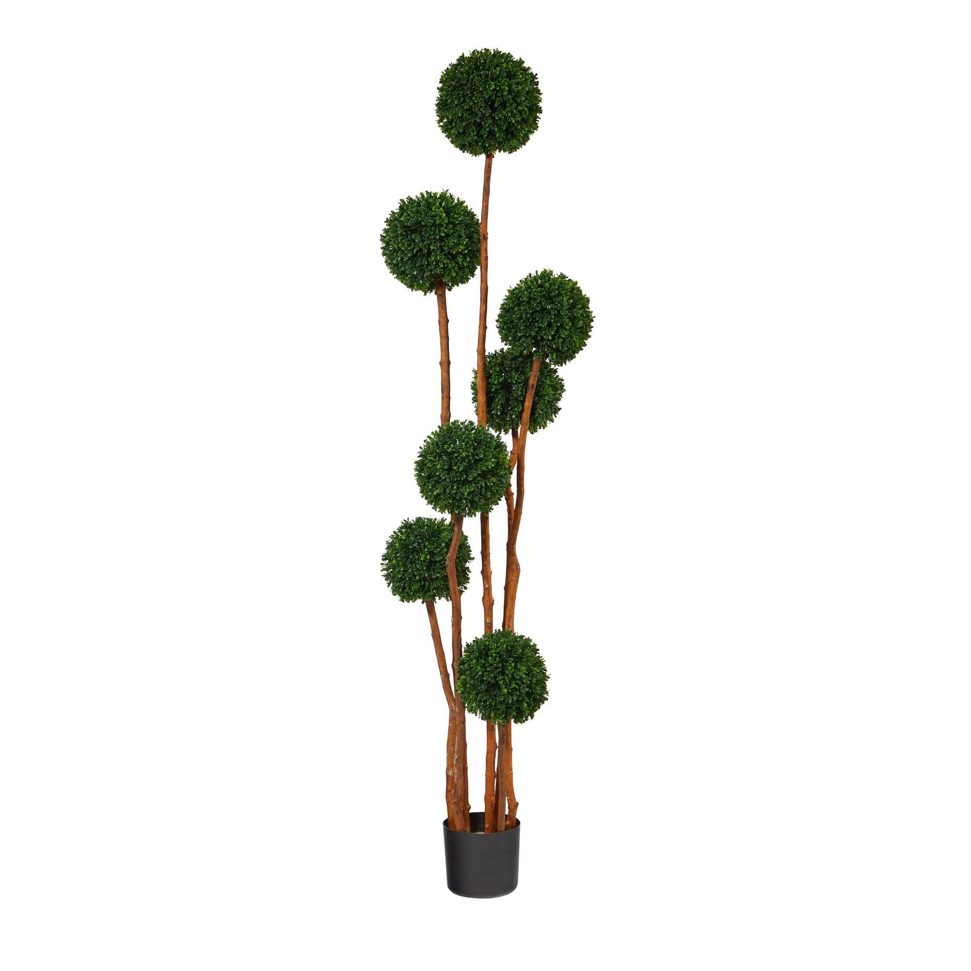 6’ Boxwood Ball Topiary Artificial Tree with Natural Trunk UV Resistant (Indoor/Outdoor) | Near... | Nearly Natural