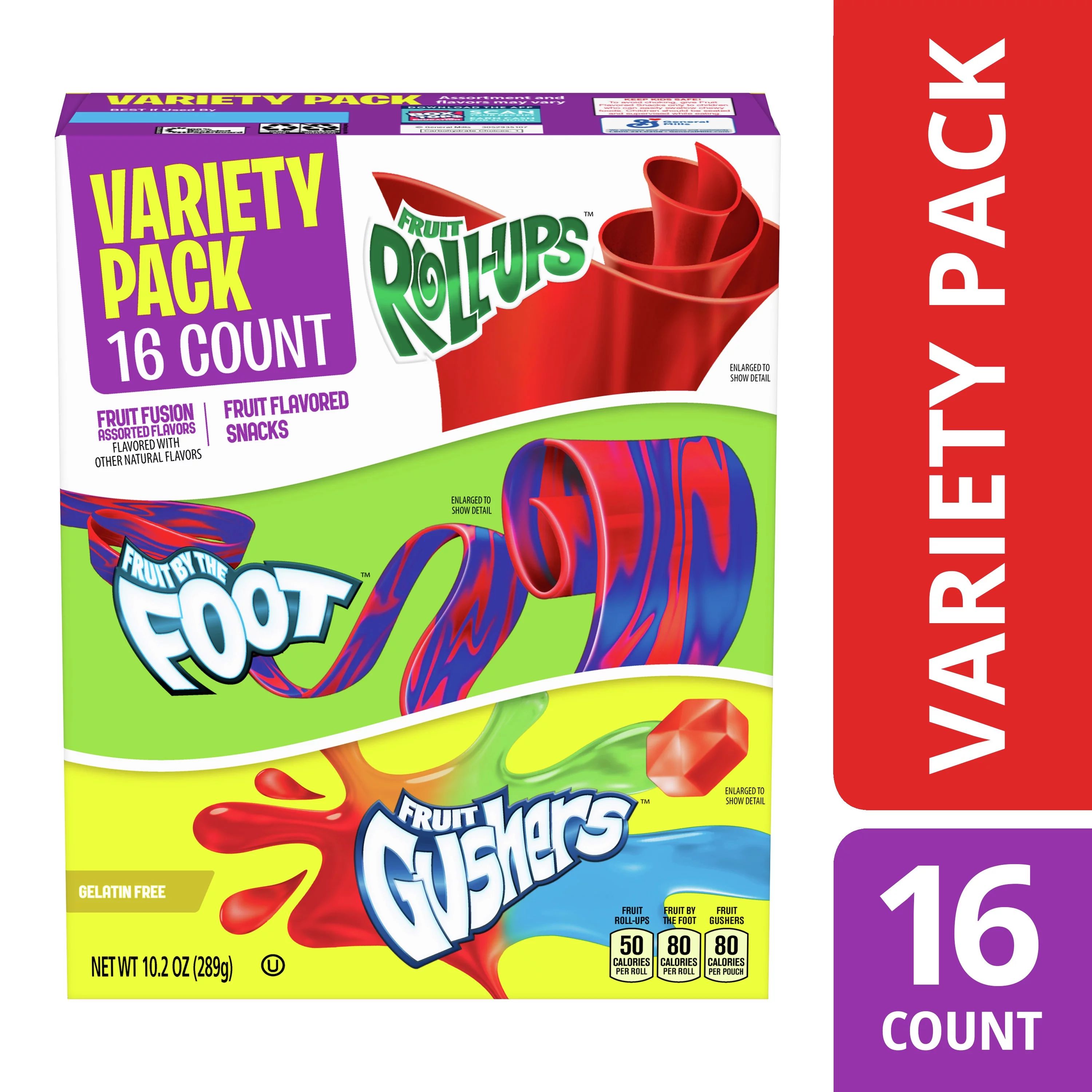 Fruit Roll-Ups, Fruit by the Foot, Gushers, Snacks Variety Pack, 16 ct | Walmart (US)