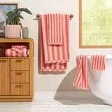 Beautiful by Drew Barrymore 6-Piece Stripe Hem Bath Towel Set, Soft 100% Cotton, Coral | Walmart (US)