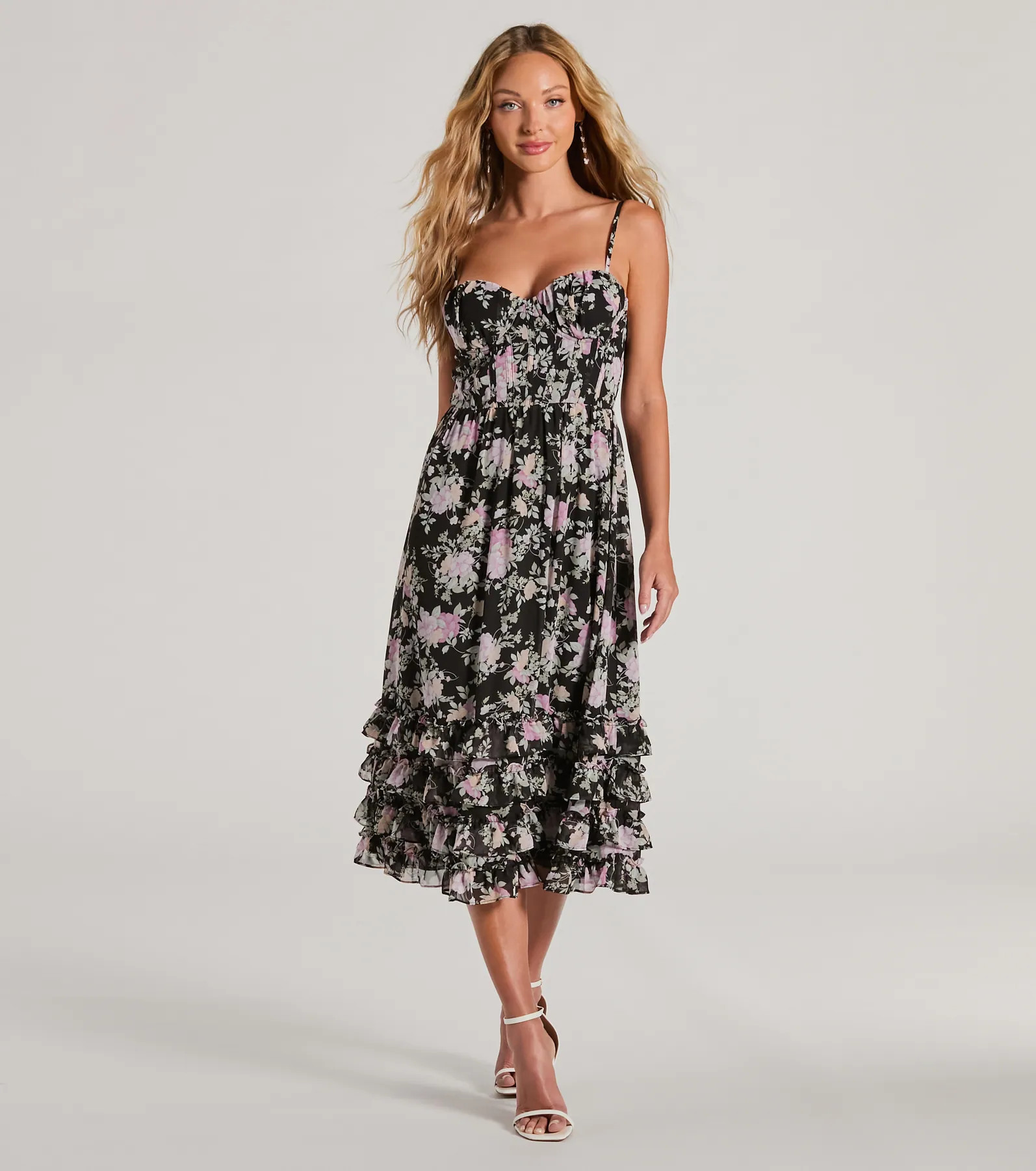 Elevated Occasion Sweetheart Floral A-Line Midi Dress | Windsor Stores
