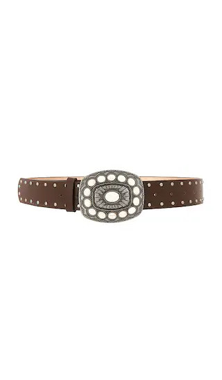 Brown Suede Studded Belt in Dark Brown & Ivory | Revolve Clothing (Global)
