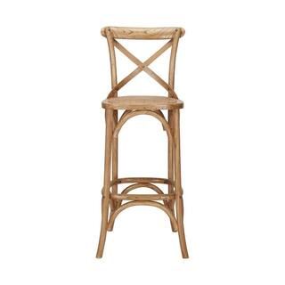 Mavery Patina Oak Finish Wood Bar Stool with Woven Seat and Cross Back (18 in. W x 43.31 in. H) | The Home Depot