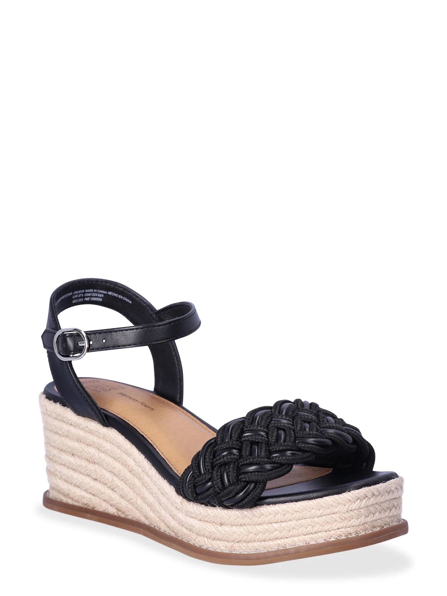 Time and Tru Women's Braided Mid-Heel Wedge Sandals, Wide Width Available | Walmart (US)