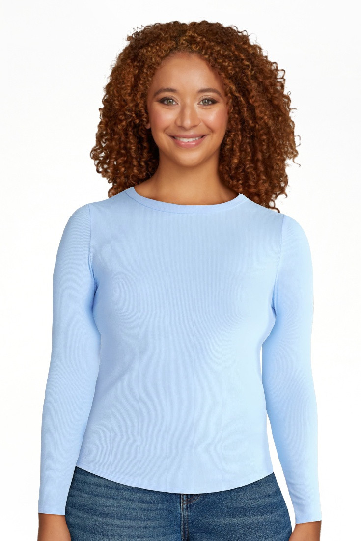 No Boundaries Ribbed Crewneck Tee with Long Sleeves, 1 or 2-Pack, Women's & Women's Plus | Walmart (US)