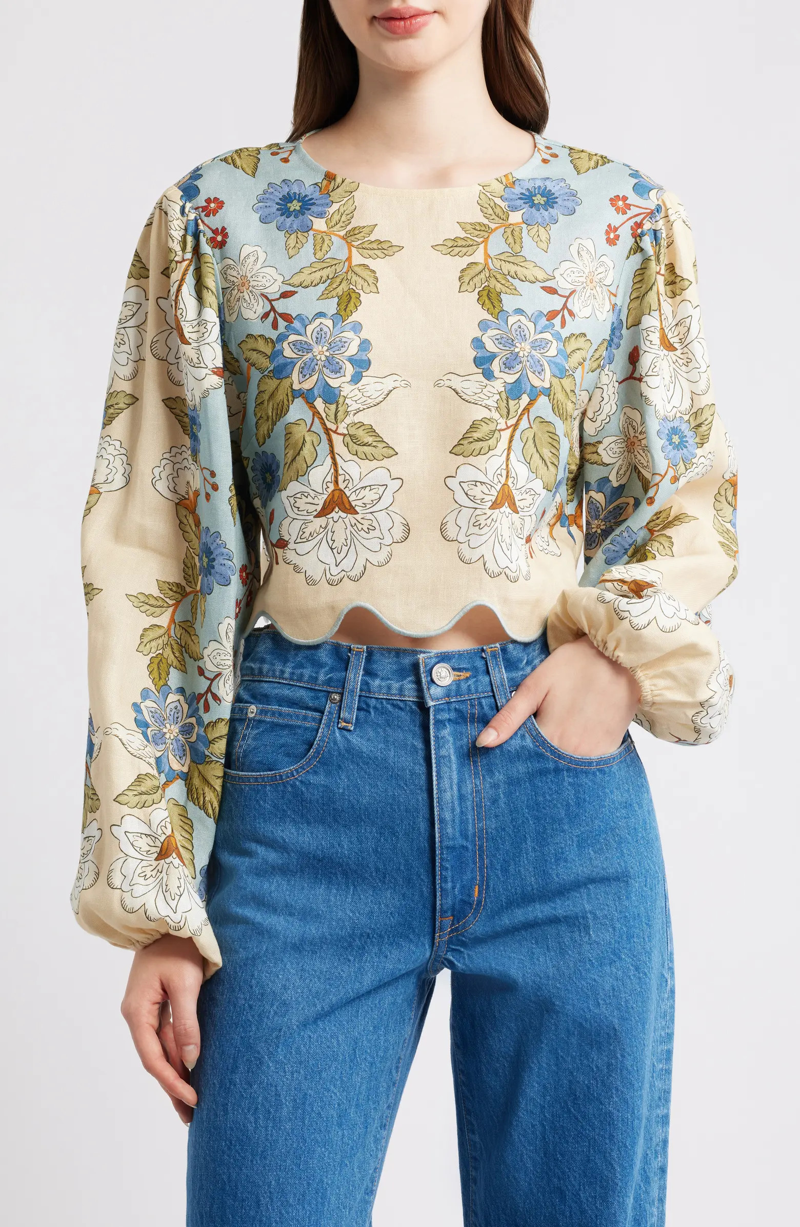 Garden Scarf Print Linen Top | Nordstrom