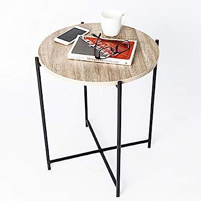 C-Hopetree Small Round Coffee Side Table - Industrial Black Metal Frame | Amazon (US)