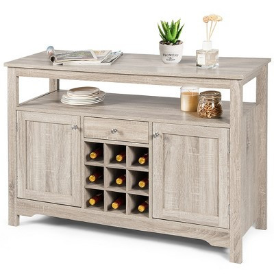 Kitchen Buffet Sideboard with Wine Rack Free Standing Storage Cabinet Gray | Target