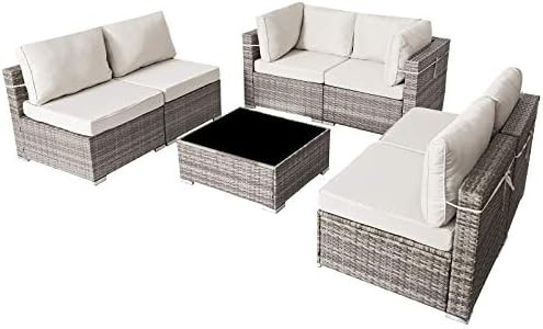 SUNVIVI OUTDOOR Patio Furniture Sets, 7 Piece All-Weather Grey PE Wicker Furniture Set, Patio Sectio | Amazon (US)