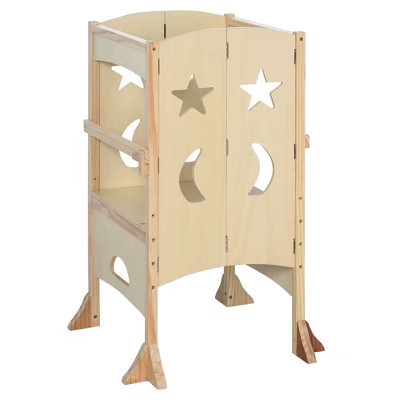 Resenkos Wooden Kitchen Step Stool for Kids, Foldable Toddler Tower, Helper Stool, Natural Wood Brown | Target