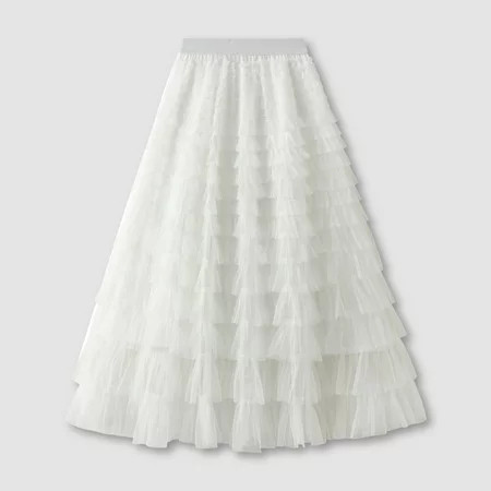 yinguo women s a line pleated skirt long tutu skirt ruffle mesh vintage calf length chiffon high waist bubble skirt m | Walmart (US)