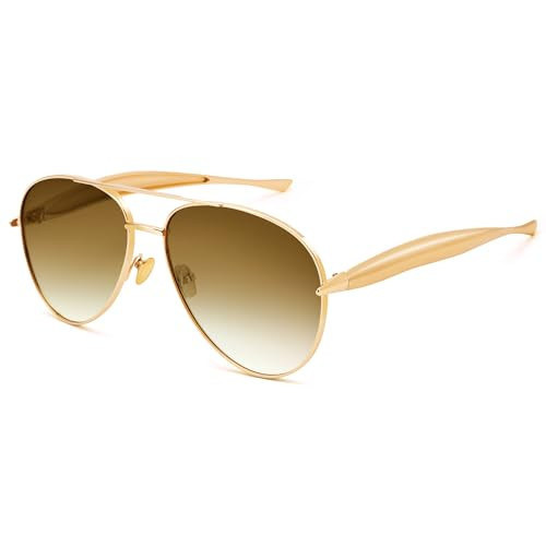 GLARDEFE Retro Aviator Sunglasses for Women Men - Oversized 70s Vintage Trendy Gold Metal Avaitors Sun Glasses(Gold/Gradient Brown) | Amazon (US)