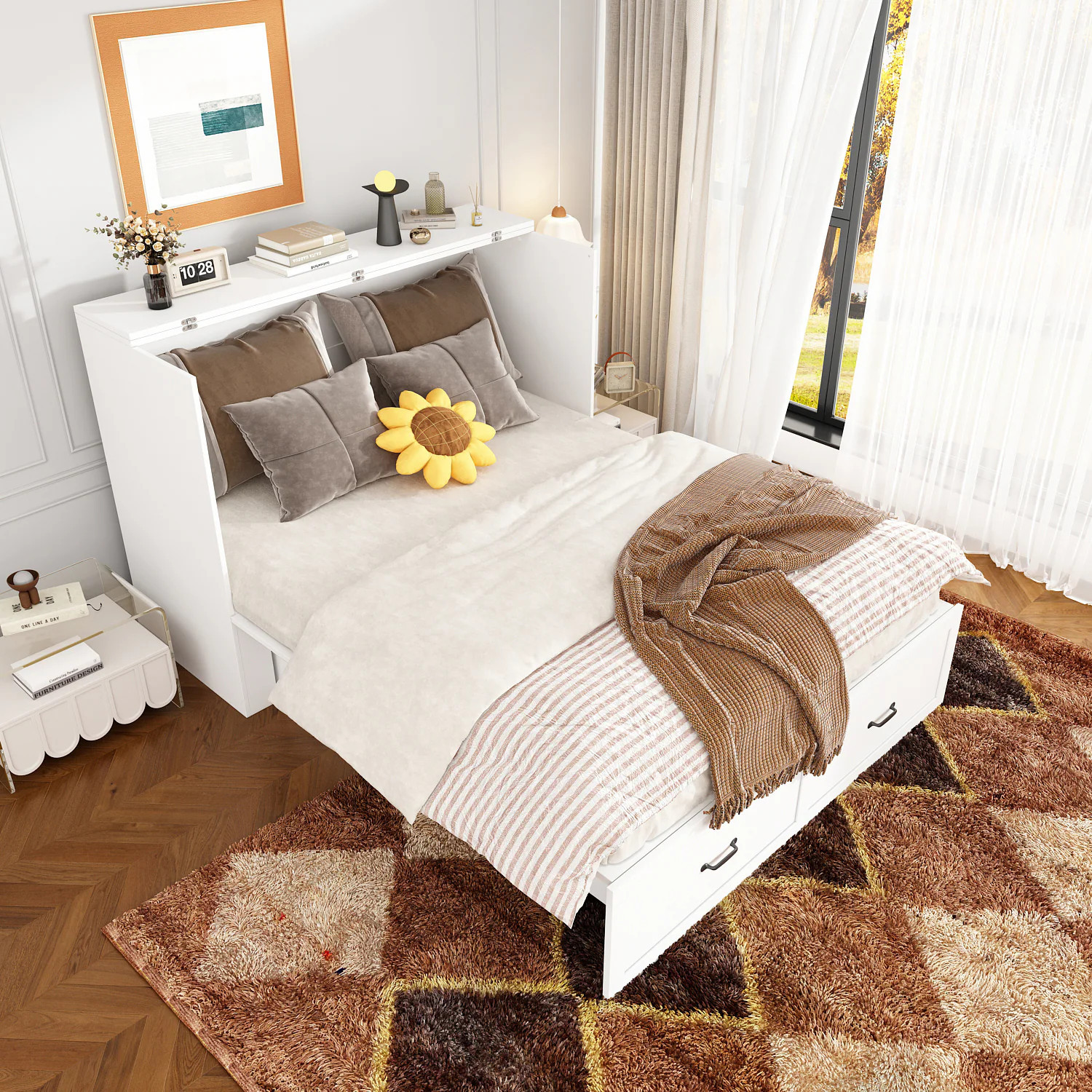 FUFU&GAGA Queen White Murphy Bed Storage with Headboard one_size | JH0349-03+04 | Lowe's
