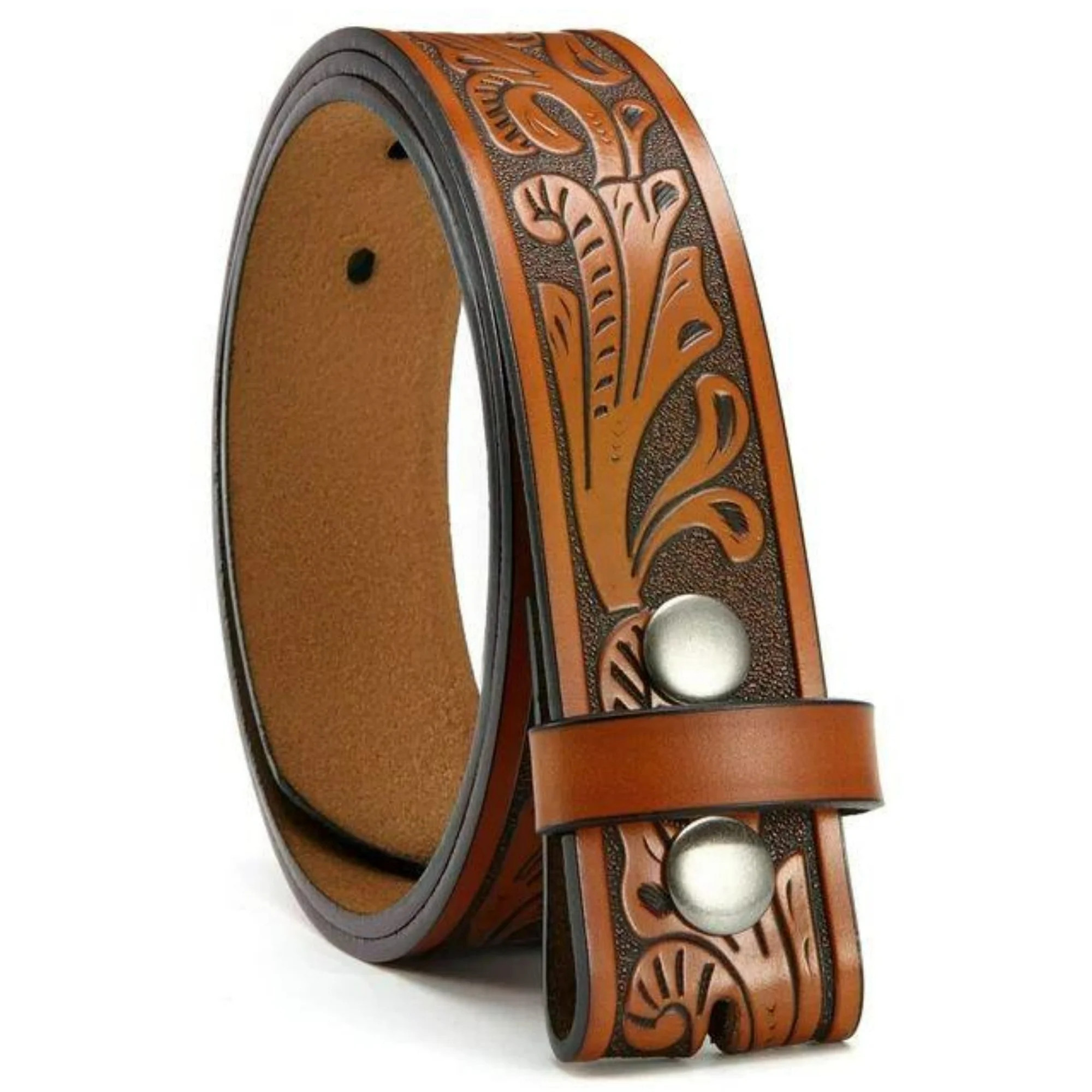 YOETEY Mens Western Genuine Leather Belt Without Buckle - Cowboy Belt for Casual Jeans | Walmart (US)