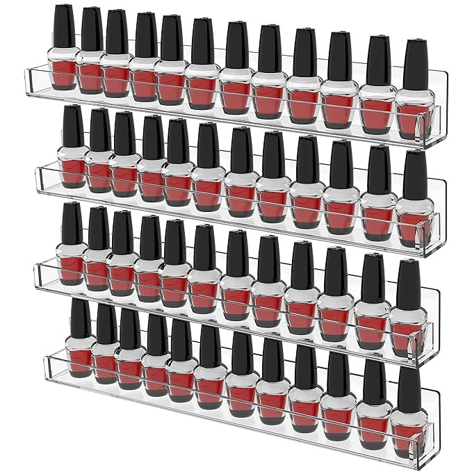 Cq acrylic Nail Polish Organizer Wall Mounted,4 Pack Nail Polish Rack Display 48 Bottles Nail Tec... | Amazon (US)