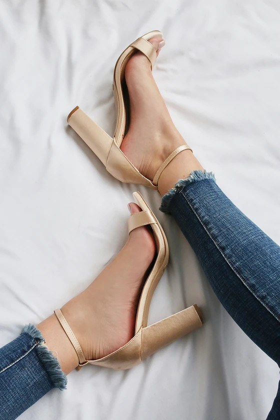 Taylor Champagne Satin Ankle Strap Heels | Lulus (US)