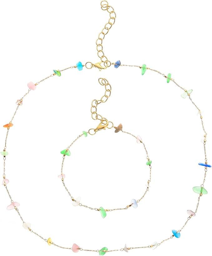 Natural Stone And Chakra Craystal Choker Necklace Bracelet Set for Women Girls | Amazon (US)