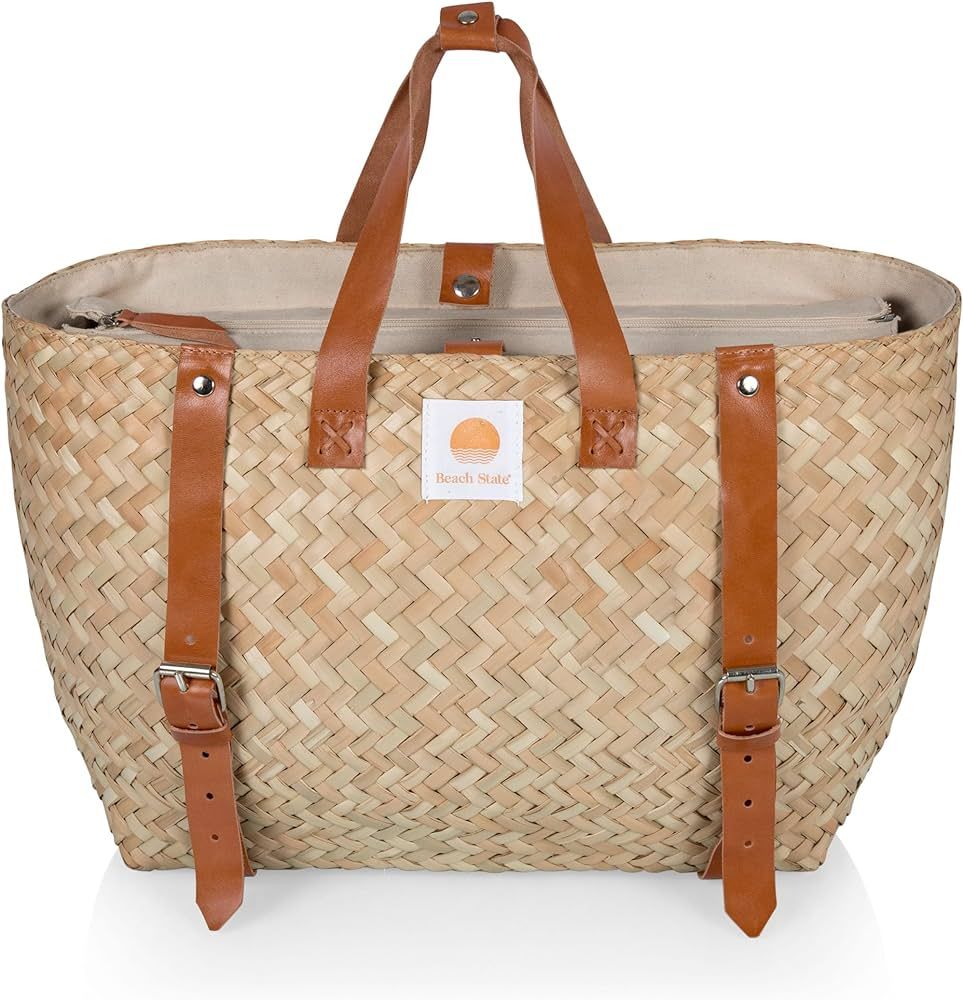 Hermosa Woven Beach Cooler Bag, (Beige with Brown Accents) | Amazon (US)