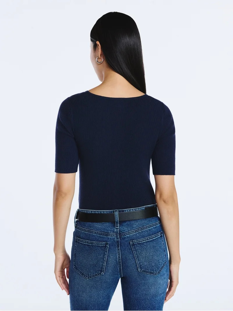 Scoop Women's Square Neckline Cardigan Sweater with Short Sleeves, Lightweight, Sizes XS-XXL | Walmart (US)