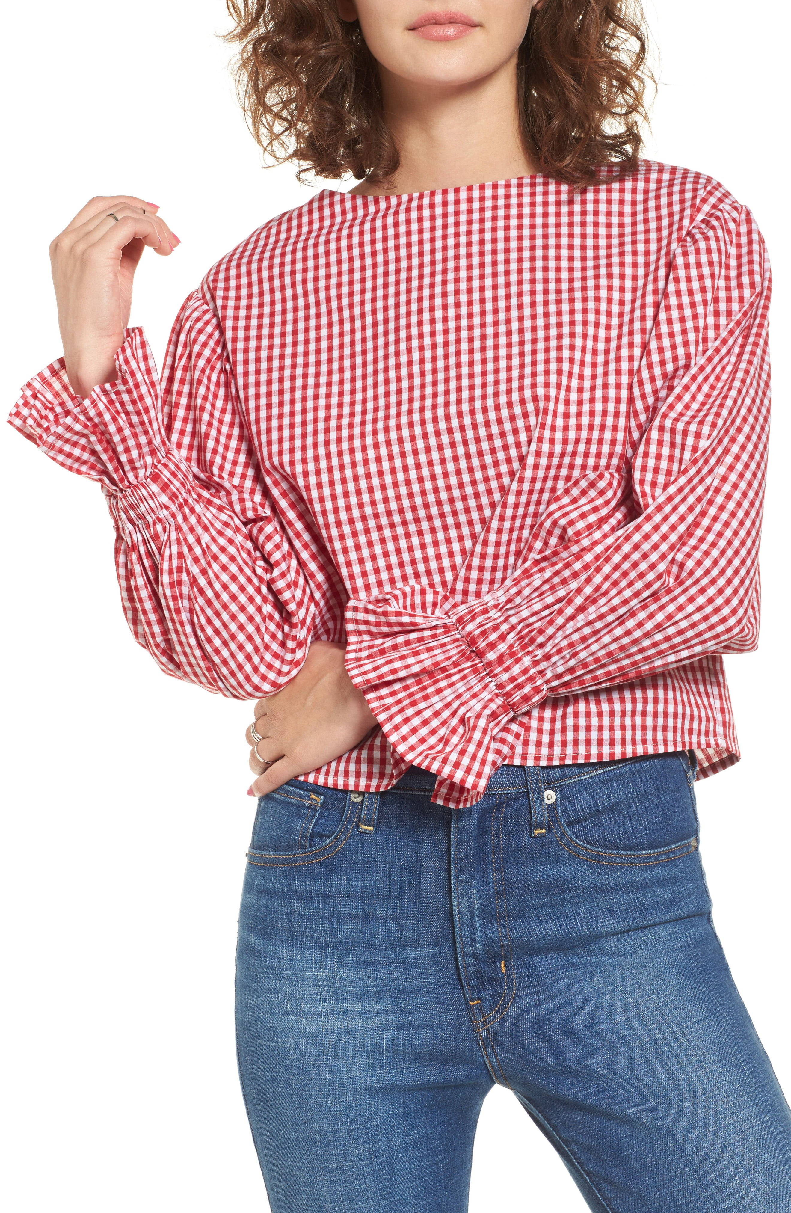 Gingham Flare Cuff Top | Nordstrom