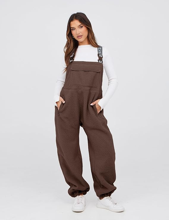 SeekMe Womens Fleece Overalls 2025 Warm Winter Casual Loose Jumpsuits Sherpa Bib Overalls Fuzzy S... | Amazon (US)