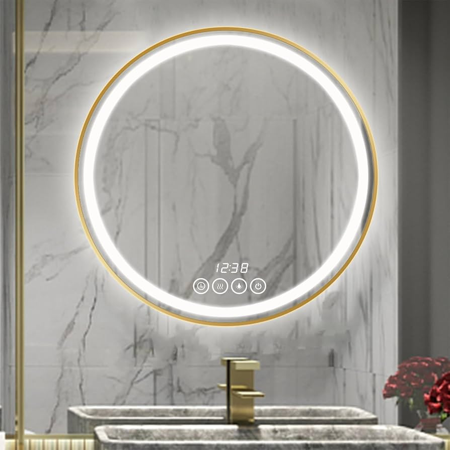 32 Inch LED Gold Frame Bathroom Mirror with Lights for Wall Big Anti-Fog Led Lighted Wall-Mounted... | Amazon (US)