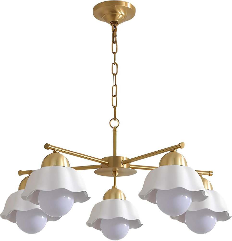 BOKT Vintage Gold 5 Lights Chandeliers Wave Ceramic Chandelier with Flower Shape Mid Century Mode... | Amazon (US)