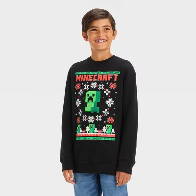 Boys' Minecraft Holiday Pullover Sweatshirt - Black | Target