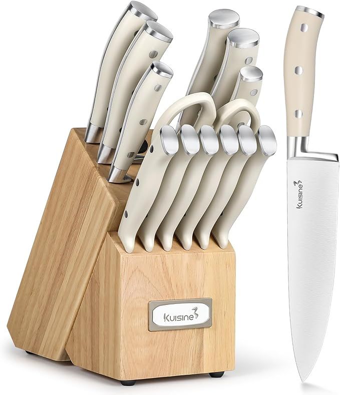 Kuisine Chef Knife Set Block Razor-sharp German High Carbon Stainless Steel Blade Ergonomic Handl... | Amazon (US)