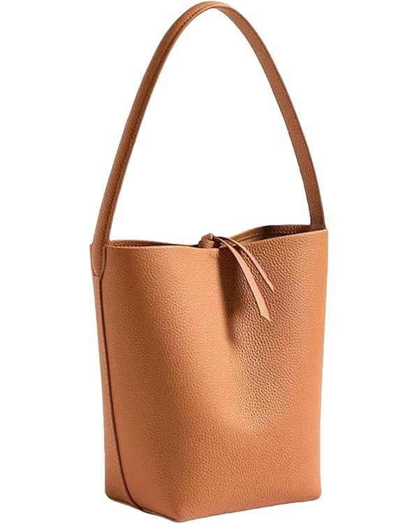 Genuine Leather Bucket Bag, Tote Bag, Hand Bag for Women. First Layer Pebble-grained Calfskin, Co... | Amazon (US)