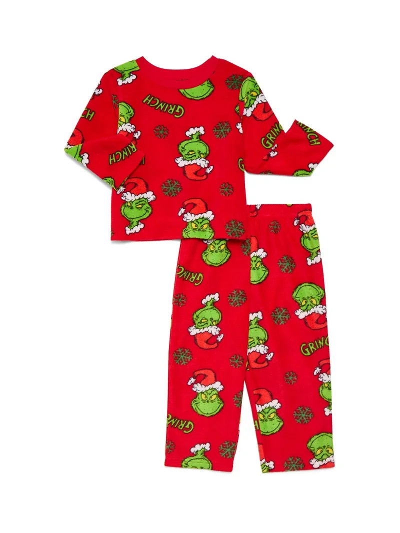 Dr Suess The Grinch Unisex Toddler Microfleece Pajama Top and Pants Set, 2-Piece, Sizes 12M-5T | Walmart (US)