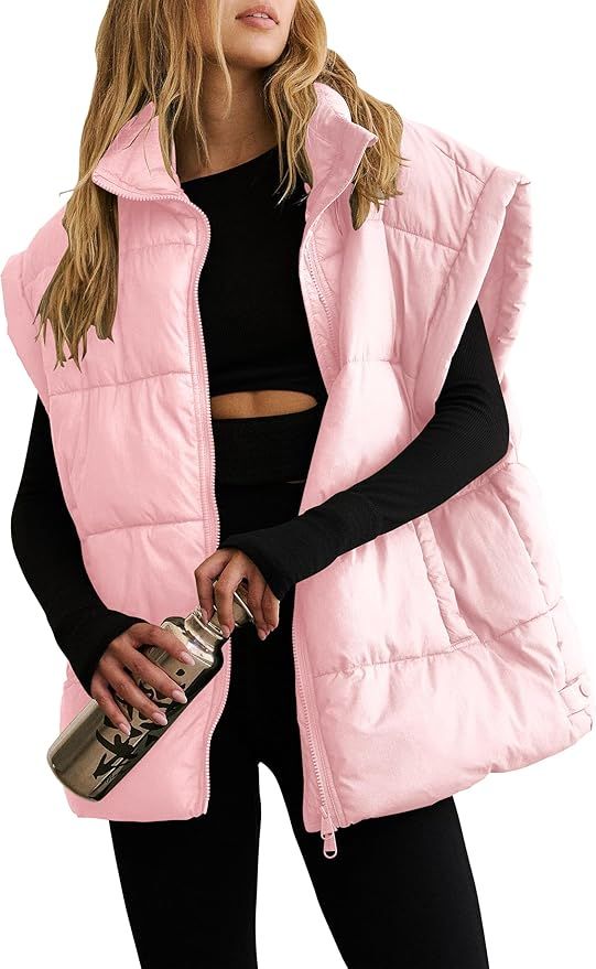 Vimyig Women's Winter Crop Puffer Vest Lightweight Warm Flysleeve Stand Collar Padded Puffy Jacke... | Amazon (US)