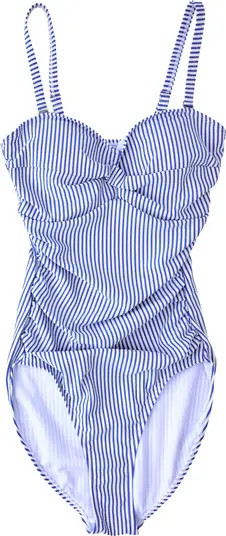 RuffleButts UPF50+ Seersucker Women's Convertible Bandeau One Piece Swimsuit | Nordstrom | Nordstrom