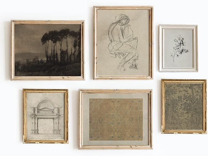 Set Of 6 Dark Academia Decor Sketch Poster - Gallery Wall Art Vintage Art Prints, Vintage Farmhou... | Amazon (US)