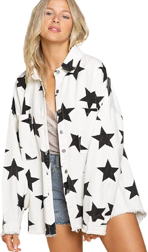 Women's Star Trendy Oversized Denim Jacket | Amazon (US)