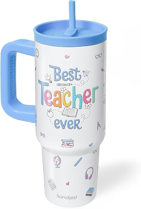 SANDJEST Teachers Stainless Steel Locking Lid Silicone Straw Tumbler with Handle 40oz, Best Teach... | Amazon (US)