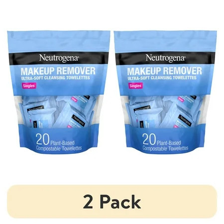 (2 pack) Neutrogena Cleansing Makeup Remover Wipes, Individually Wrapped Facial Wipes, 20 Count | Walmart (US)