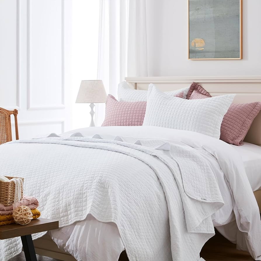 SunStyle Home Quilt Set White Queen Square Lightweight Bedspread Full Soft Reversible Coverlet fo... | Amazon (US)