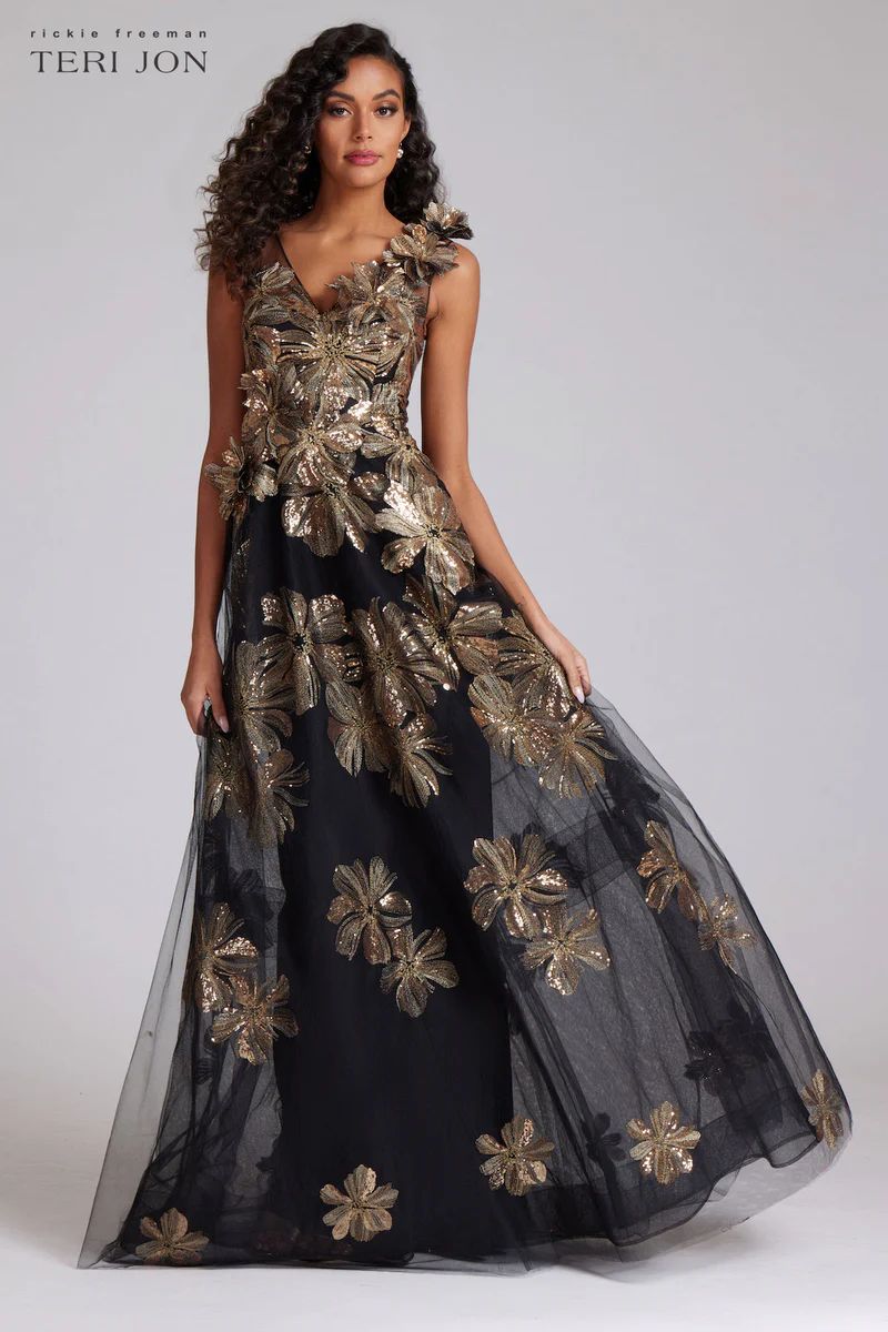 Sequin Floral Applique Gown | TERIJON
