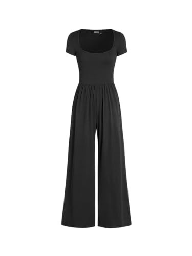 CIDER Women's Scoop Neckline Short Sleeve Wide Leg Jumpsuit: Black, X-Small | Amazon (US)