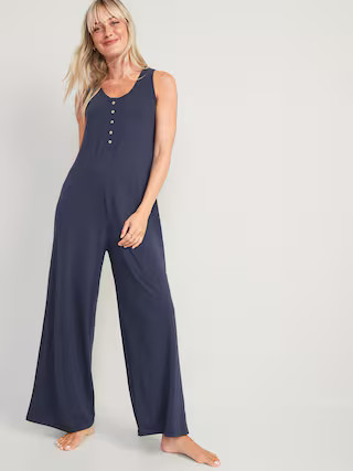Sleeveless Sunday Sleep Henley Wide-Leg Lounge Jumpsuit for Women | Old Navy (US)