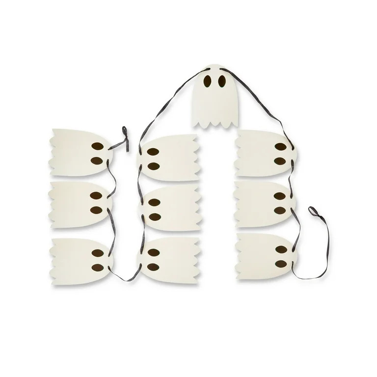 Halloween Black & White Glitter Ghost Paper Garland, 6', by Way To Celebrate | Walmart (US)